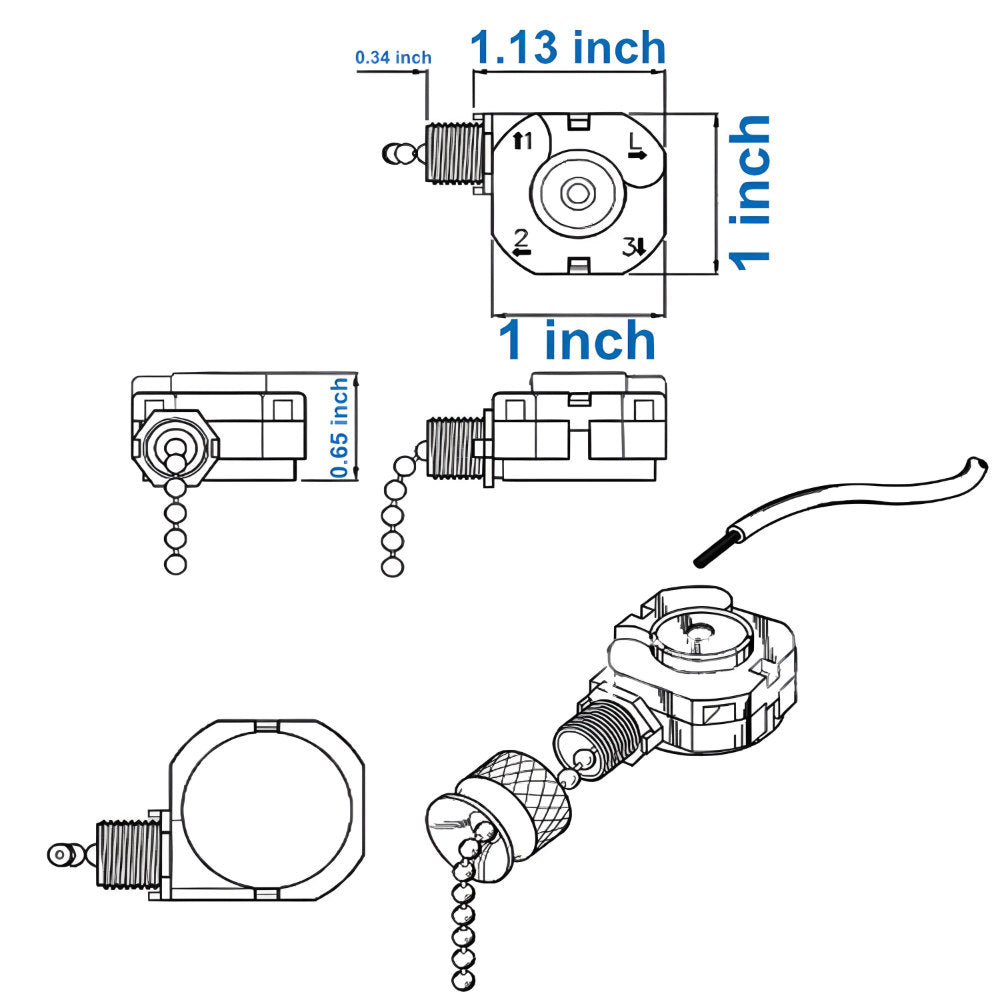 KTE 2035080 3089 Circuit R 3 Speed 4 Wire Pull Chain Switch For Fans and Appliances 6A 125VAC