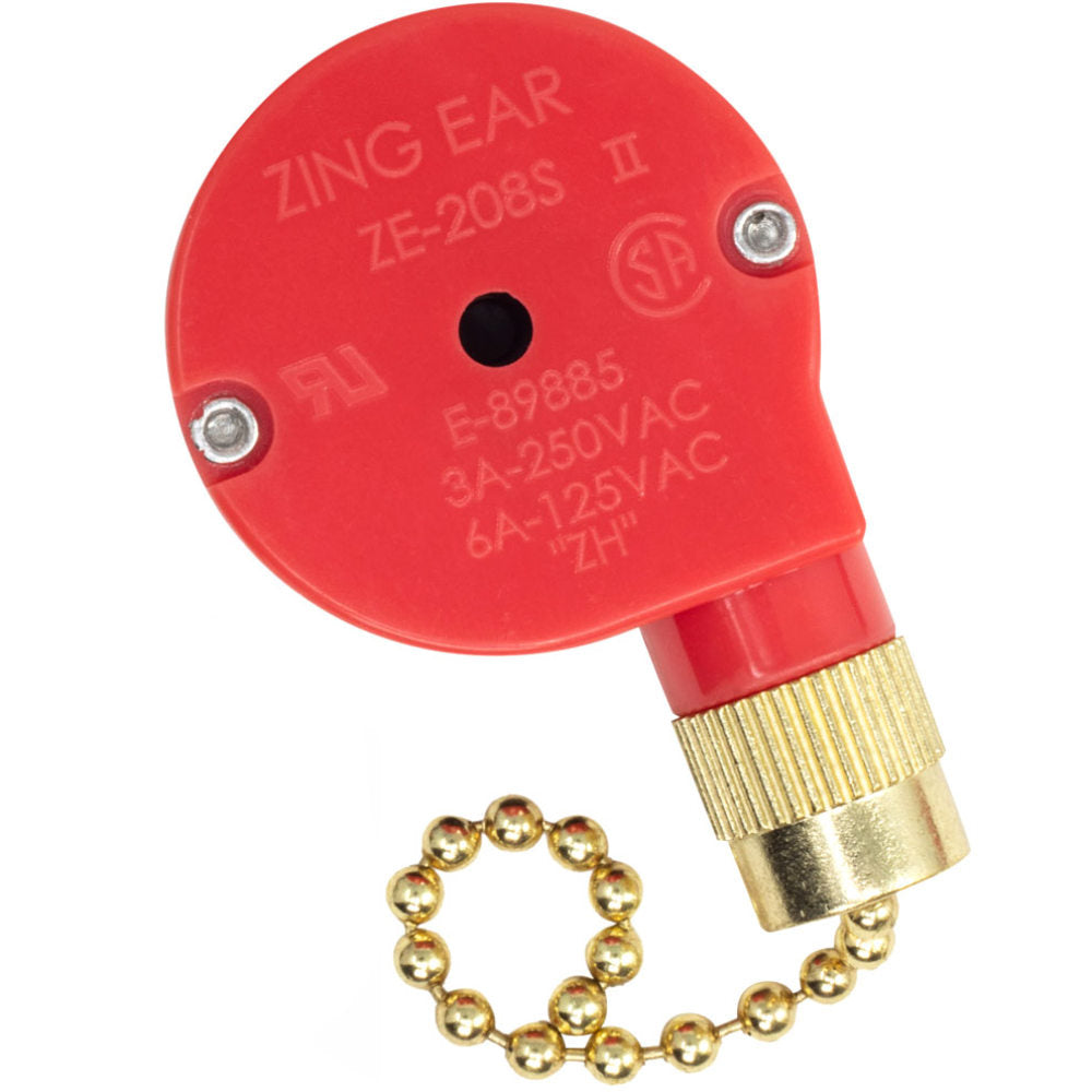 Zing Ear ZE-208S 3 speed 4 wire pull chain ceiling fan switch - brass