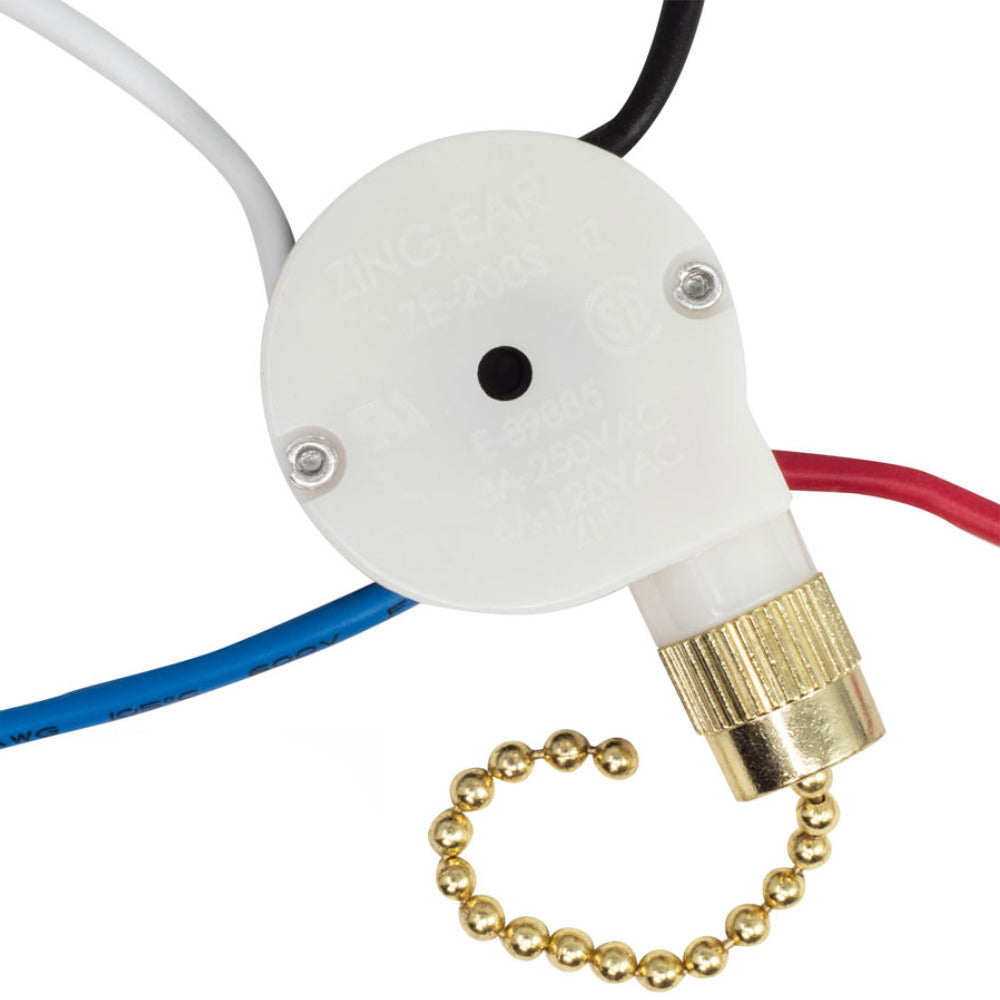 Zing Ear ZE-208S 3 speed 4 wire pull chain ceiling fan switch - brass