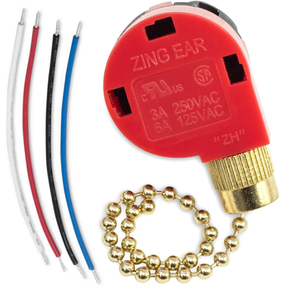 Zing Ear ZE-268S1 3 speed 4 wire pull chain fan switch replacement - brass