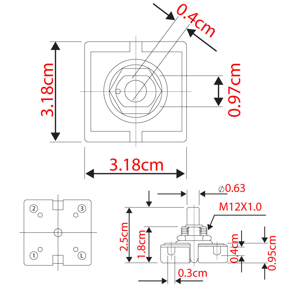 Zing Ear ZE-206M selector switch 4 position - dimensions