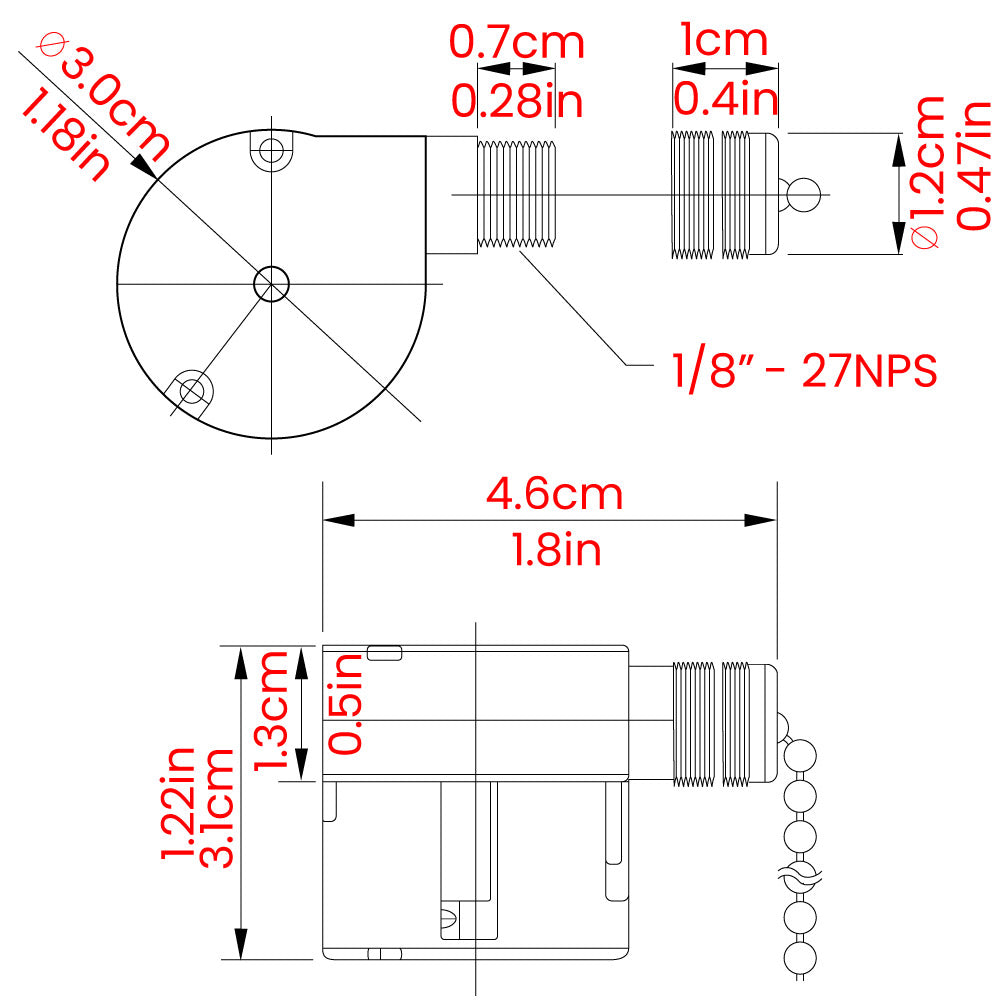 Zing Ear ZE-208S5-1T 4 speed fan switch - dimensions