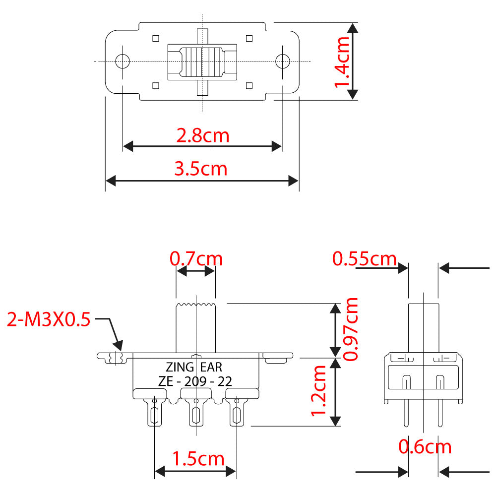 Zing Ear ZE-209-22 ceiling fan direction switch - dimensions