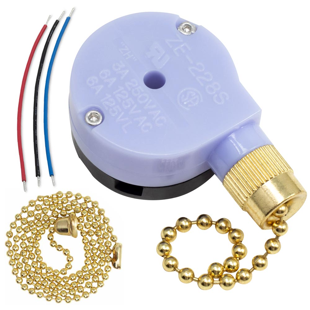 Zing Ear ZE-228S 2 speed fan switch - brass with 3 wires