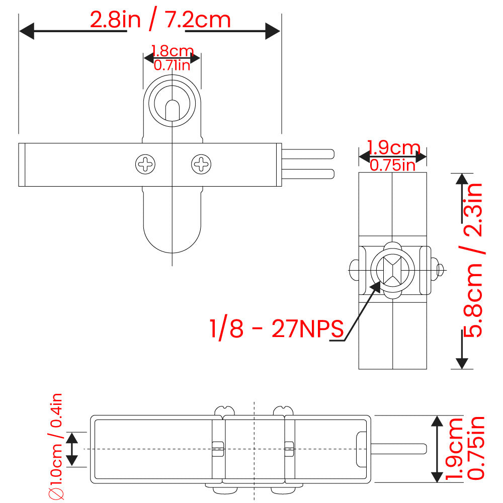 Zing Ear ZE-301D lampholder light socket cluster - dimensions